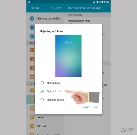 Chọn hiệu ứng mở khóa
